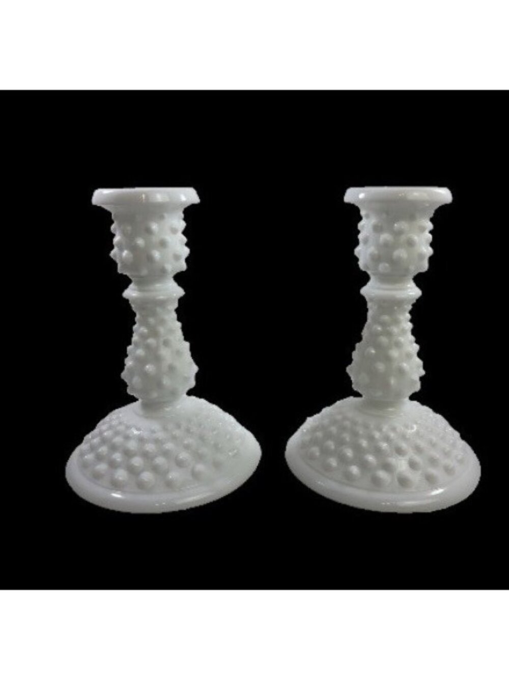 Vintage Set 2 Fenton Hobnail 6” Candlesticks White Milk Glass Candle Holders 70s